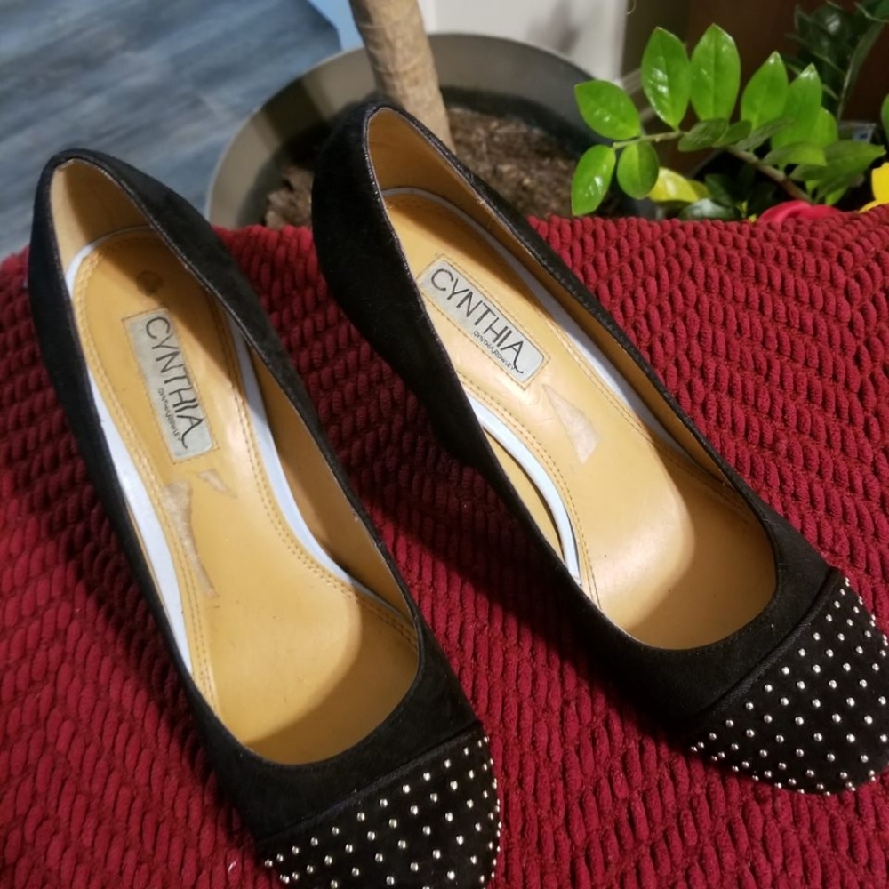 Cynthia Rowley suede studded toe pumps